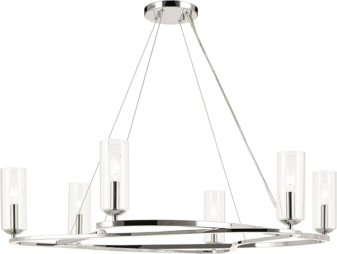 Kichler Harpin 6-Light Chandelier, Sloped Ceiling Compatible, for Dining Room or Living Room with Clear Glass in Polished Nickel (8.5" x 37.75"), 52771PN