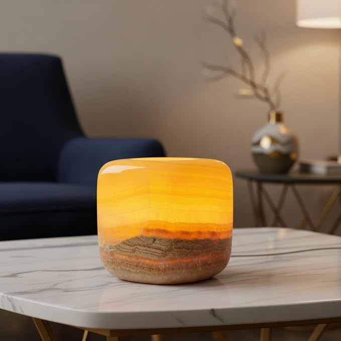 Marmor Marble Lamp Table Lamp Unique Stone Touch Lamp Pat Lamp Type-C 3 Way Bedside Lamp Ambient Light Bedroom Stands Night Light Decorative LED Warm Portable Lamp Rechargeable (Amber Jade)