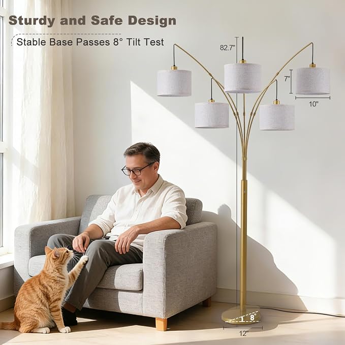 Gold Floor Lamps for Living Room, 4000LM Super Bright Arc Floor Lamp with Remote Control, Large Tall Floor Lamps with Stepless Dimmable, 80" Mid Century Tree Floor Lamp for Bedroom, Office