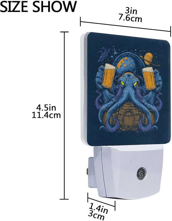 Blue Octopus Holding Beer Night Light Dusk to Dawn Sensor LED Night Dimmable Nightlight Lights Plug into Wall for Living Room