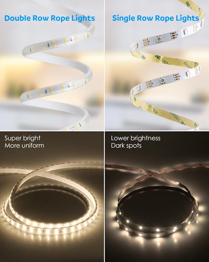 Aclorol 40M LED Rope Light Outdoor Waterproof Led Strip Light 131FT AC110V-120V Dimmable Double Row Warm White Plug in Rope Light with Remote for Outside Garden Patio Indoor Outdoor Backyards Decor