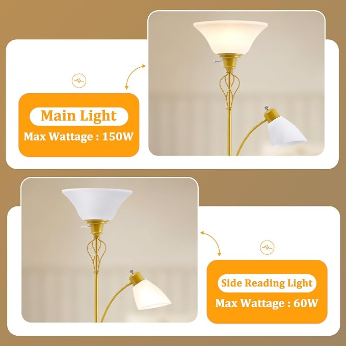 Floor Lamps for Living Room, 70" Tall Torchiere Floor Lamps, Plastic Shade | Tall Lamp with Adjustable Gooseneck Reading Light, Modern Corner Standing Lamp for Bedroom, Office, Separate On/Off Switch