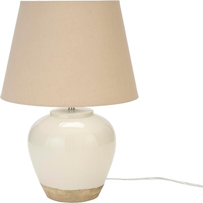 Nourison Home 20" Two-Tone White and Tan Glossy Ceramic Table Lamp, Bedside Nightstand Lamp with Warm Beige Shade for Bedroom, Living Room, Entryway
