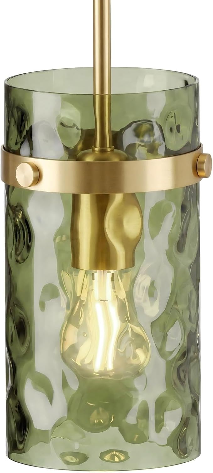 Modern Olive Green Wavy Glass Pendant Light - Adjustable E26 Hanging Lamp for Kitchen Island & Dining Room