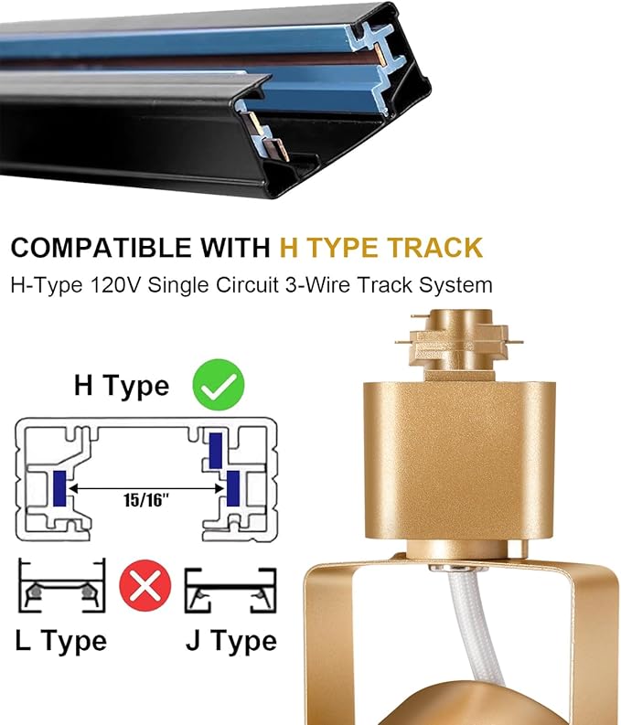 10W Dimmable Gold Track Lighting Heads H Type LED Track Light Replacement Fixtures Bright 4000K Cool White Ceiling Spotlight for Accent Task Art, Flicker Free CRI90+ 24° 1000lm, Pack of 16