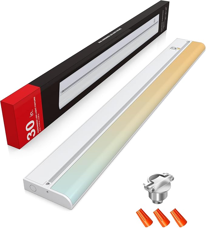 30‘’ Hardwired Under Cabinet Lighting, 3 Color Settings - 2700K/4000K/5000K | Warm White, Cool White, and Daylight Under Cabinet Lighting, 20W 1600LM Dimmable Under Counter Lights for Kitchen, CRI>97