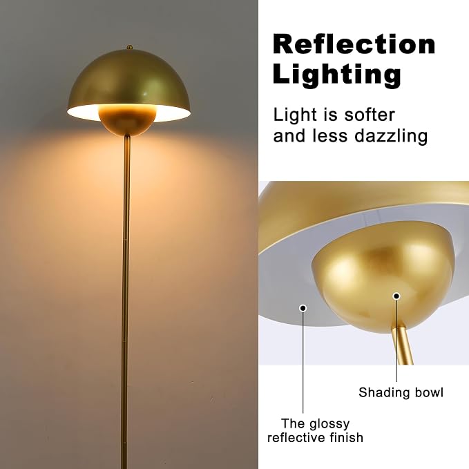 Mid-Century Modern Metal Bud Floor Lamp for Home and Office, Pearl Gold | Indirect lighting, fits narrow spaces,fit for bedroom, living room & office, match with modern, industrial, farmhouse decor