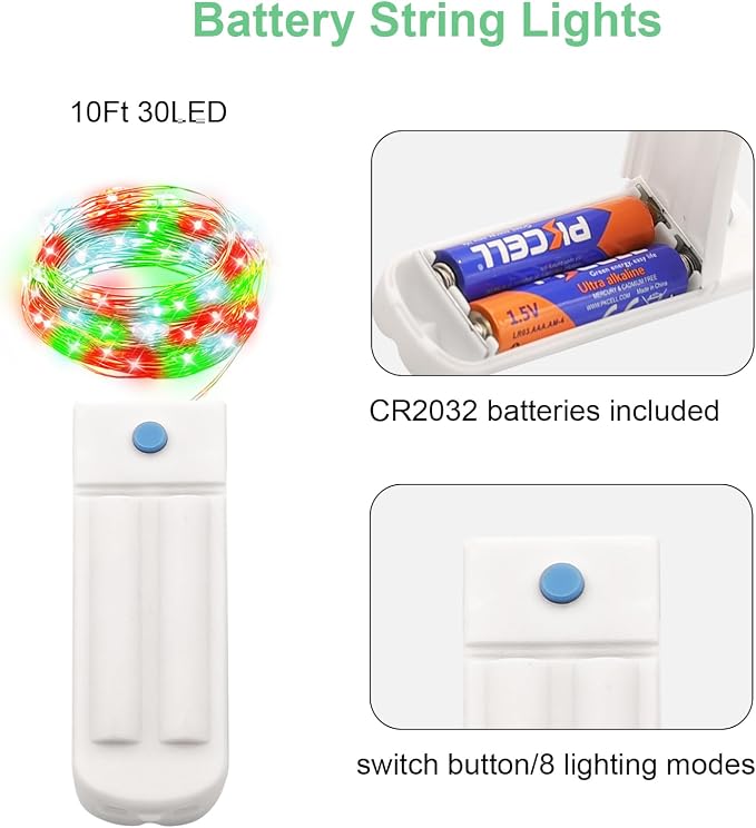 YJFWAL 12 Pack 10ft 30LED Timer Fairy Lights AAA Battery Powered, Starry String Lights with 8 Modes Remote Waterproof Twinkle Lights for DIY, Bedroom, Wedding, Party, Patio, Christmas Decor (Colorful)