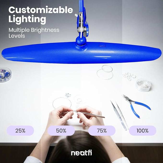 Neatfi XL 2200 Lumens 24W LED Desk Lamp – Shadow-Free Task Lighting | 4-Level Dimming | Home Office & Crafts Use | 20-Inch Wide Head (Sapphire Blue, Non-CCT with Clamp)