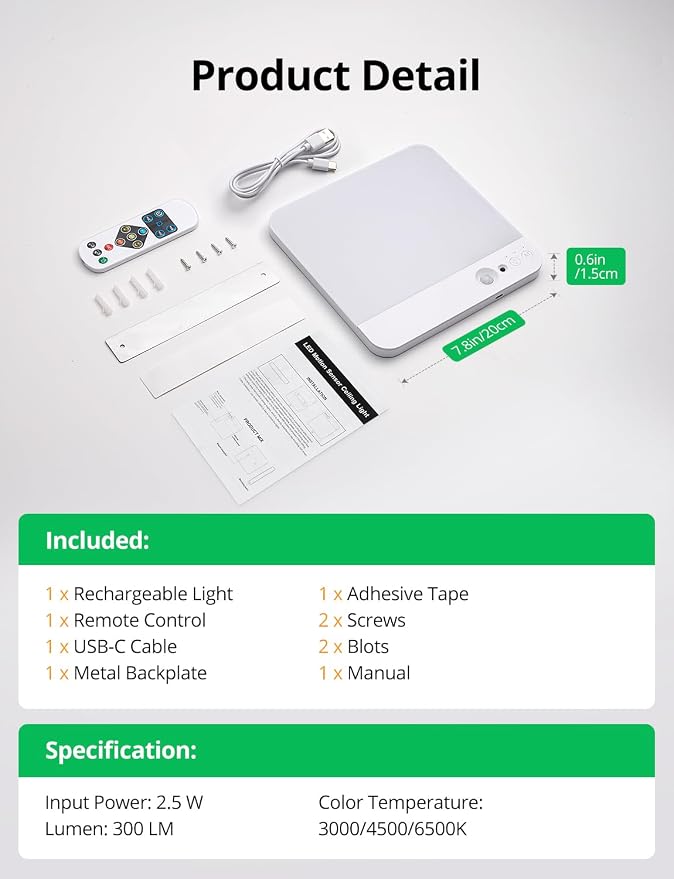 Bojim Magnetic Rechargeable Battery Operated Motion Sensor Ceiling Light | Magnetic Wireless Lights IP44 Waterproof & Dimmable 3CCT No Wiring for Closet Bedroom Pantry Garage