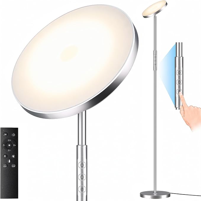 Floor Lamp, Upgraded 40W 4000LM Super Bright Torchiere LED Floor Lamps for Living Room, Stepless Dimmable Color Temperature 2700K-6500K with Remote & Touch Control, Standing Light (Brushed Nickel)