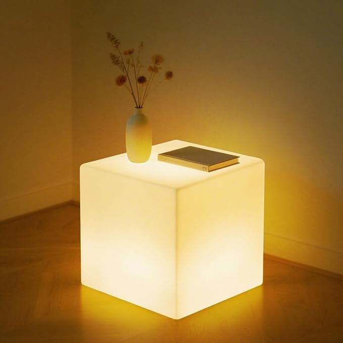 LOFTEK 16-Inch Rechargeable LED Cube Chair Light, 16 RGB Colors Glow Cube Seat w/Remote, Waterproof LED Cube Table, Color Changing Cubes Floor Lamp, Home Bedroom Patio Party Decorative Lighting