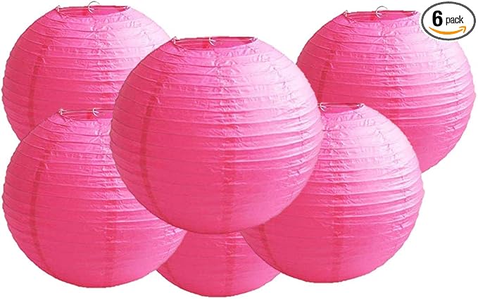 Pack Of 6 Round Paper Lanterns Lamp Wedding Birthday Party Decoration (Hot Pink, 18"/45CM)