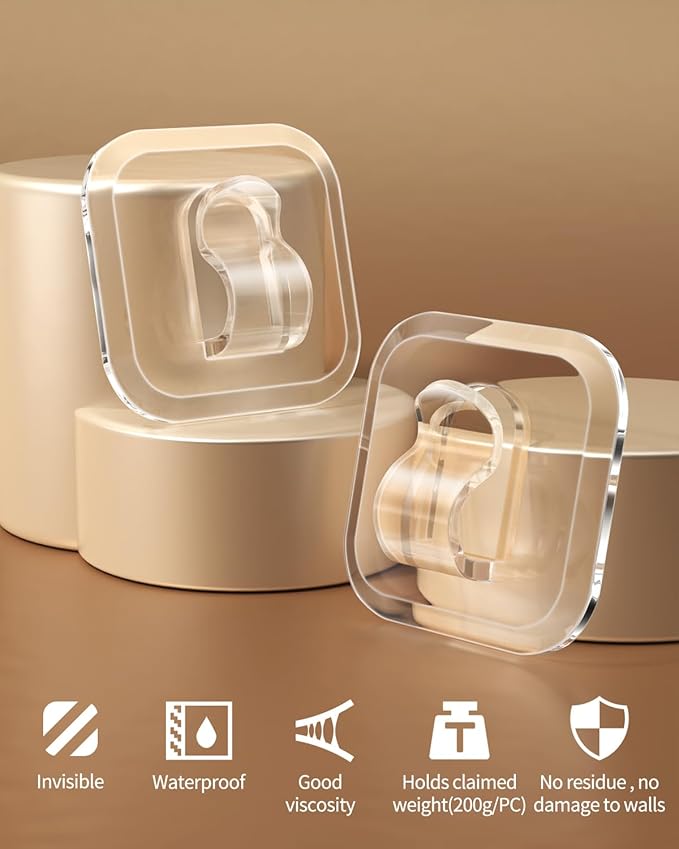 100 Mini Light Hooks with Adhesive Strips: Indoor Clear Small String Light Clips Damage Free - Plastic Wall Hook for Hanging - Fairy Tiny Light Cable Hangers Clip Christmas Decoration Decor