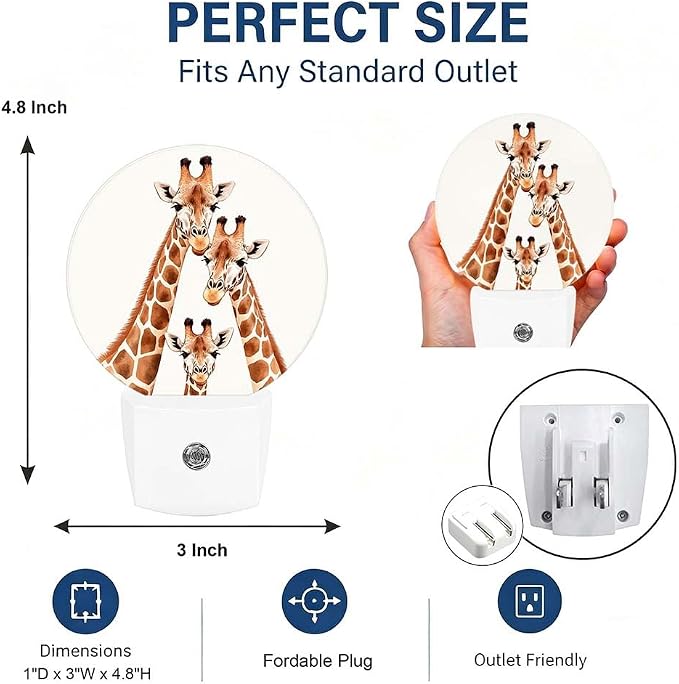 LED Night Light Giraffe Family Cute Night Lights Plug into Wall Auto on/off | Funny Plug-in Night Light with Dusk to Dawn Sensor, Energy Saving Nightlight for Hallway Kitchen Living Room