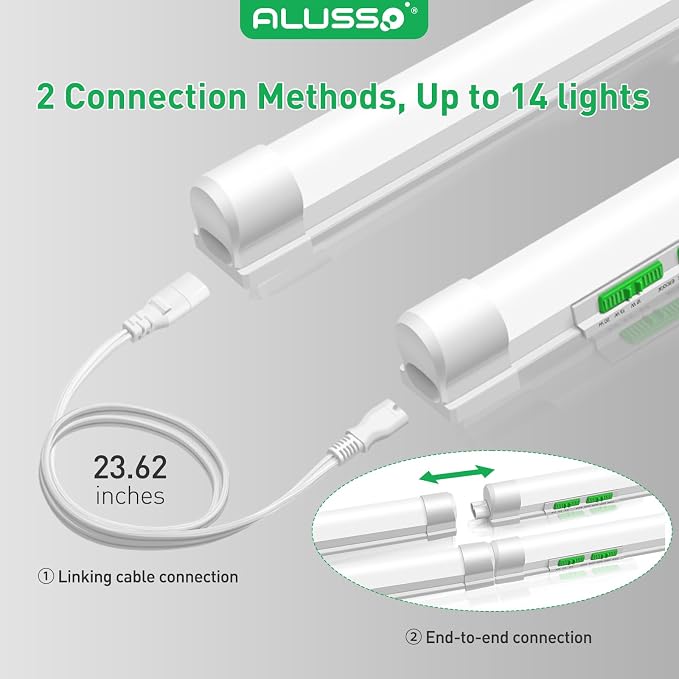 ALUSSO 4FT LED Shop Lights with 5CCT Selectable–2100LM T8 Integrated Fixture, 10 Pack, 2700K-6500K Adjustable Color Temperature, Corded Electric with On/Off Switch for Garage/Workshop