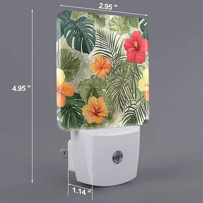 Hibiscus Night Light Exotic Palm Leaf Flowers 0.5W Night Lights Auto LED Lamp Energy Saving Square Lights for Room Bedroom Bathroom