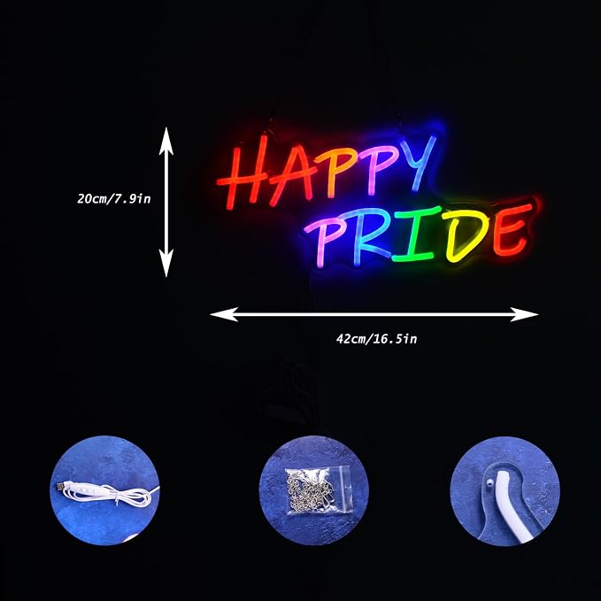 Happy Pride Neon Signs Colorful Letters LED Light up Pride Day Rainbow Neon LED Sign Gift for Transgender Pansexual Bisexual LGBT Gay Art Modern Lamp Decorative Lesbian Party