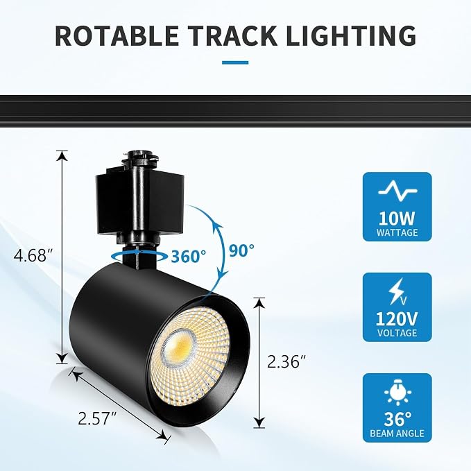 2-Set 5-Color 6-Light LED Track Lighting Kit with 6.6FT H Type Track Lighting Rail, DimmableTrack Lights with Floating Canopy, Ceiling Spot Light Flicker Free, CRI90+, 36° Beam 10W 800lm, Black