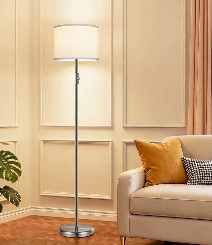 Floor Lamp Simple Design with White Shade, Small Tall Lamps for Living Room Bedroom Office Dining Room Kitchen, Sliver Pole Lamp-Sliver