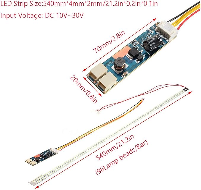 540mm LED Backlight Strip Light Kit DC 10-30V CCFL LCD Screen to LED Monitor Module Liquid Crystal Display Lamp Tube Light Bar