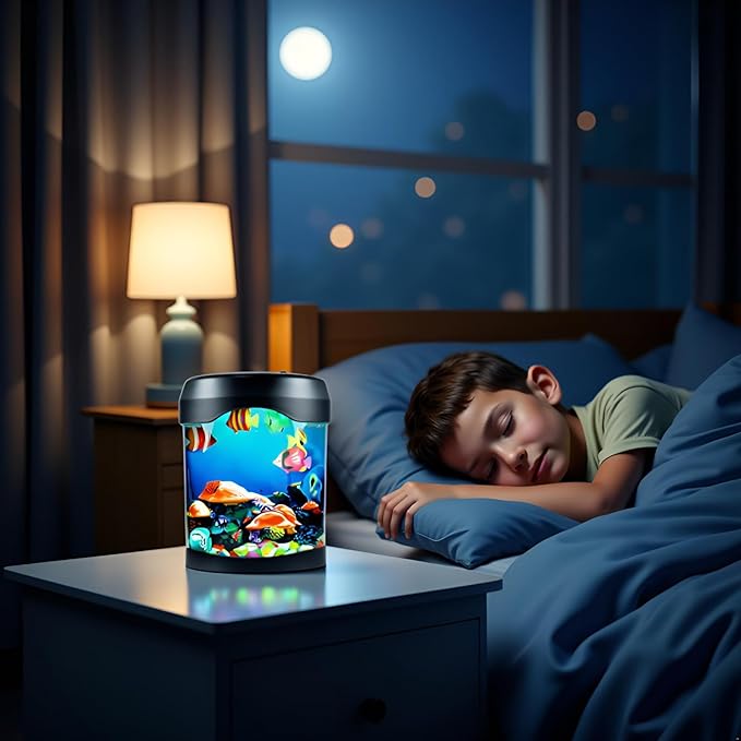 Toycol Fake Fish Lamp, LED Aquarium Sensory Light with 6 Color Changing and 7 Fake Fish, Mood-Relaxing Night Light, Exquisite Decoration for Office, Room and Party, Gifts for Kids and Adults