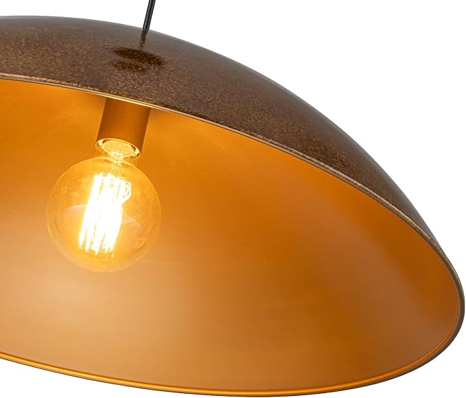 Vintage Antique Brass Dome Pendant Light, 23.6" Oversized Large Farmhouse Pendant Lights Kitchen Island,Hanging Ceiling Light With Curved Edge Metal Shade For Dining Room Over Table Bedroom Bar