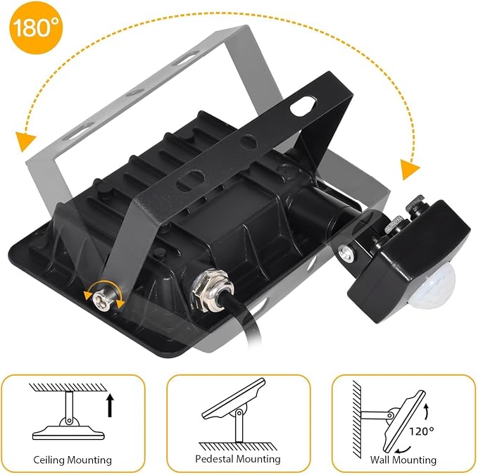 50W Plug in Motion Sensor Lights Outdoor, 5500LM Motion Flood Light Dusk to Dawn, IP65 Waterproof Led Security Light Outside, Motion Activated Wall Light for Garage, Porch, Yard