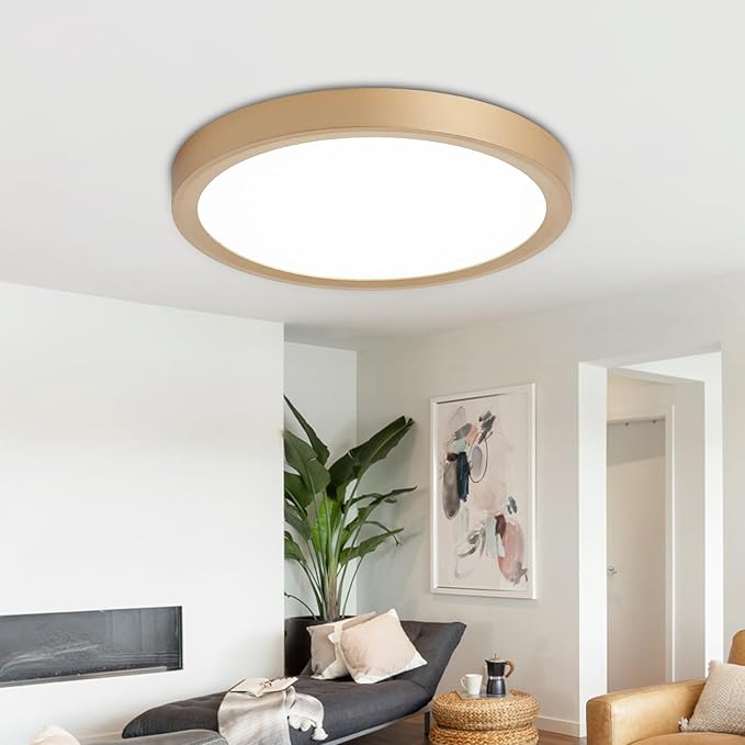LED Flush Mount Ceiling Light: 7 inch 1Pack Super Slim Dimmable & 5CCT (2700-6500K) Kitchen Lighting Fixtures Ceiling - 12W Gold Low Profile Ceiling Lamp for Bedroom Garage Hallway