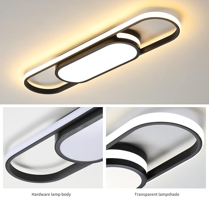 Tioolo Modern LED Ceiling Light, 27.5in Dimmable Linear Fixture with Remote | 3000K-6500K Flush Mount Ceiling Light, Black Acrylic Long Ceiling Light, Memory for Kitchen, Bedroom, Hallway, Closet, 40W