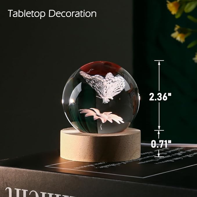 IFOLAINA Butterfly Crystal Ball Gifts Ideas for Girlfriend Wife Mom Couple Her Bithday Mothers Day 3D Butterfly on Sunflower Night Light Decorative Globes Room Decor