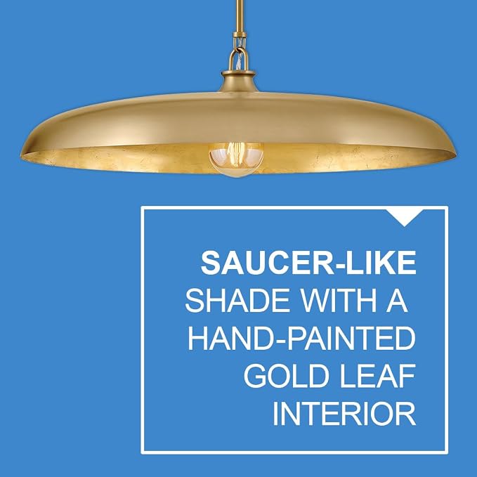 Hinkley Sadie 18" Medium Dome Pendant, Lacquered Brass Finish | Saucer Chandelier, Includes (5) 7" Chain Linked Stems, Needs a Med. LED Bulb, Adjustable Height, Dining Room, Kitchen