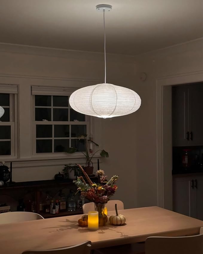 White Oval Paper Lanterns, 22in Large Hanging Paper Lantern Shade, 2 Pack | Chinese/Japanese Paper Pendant Lampshade, Handmade, for Party Decoration, Wedding, Home Decor Ceiling Lamp shade