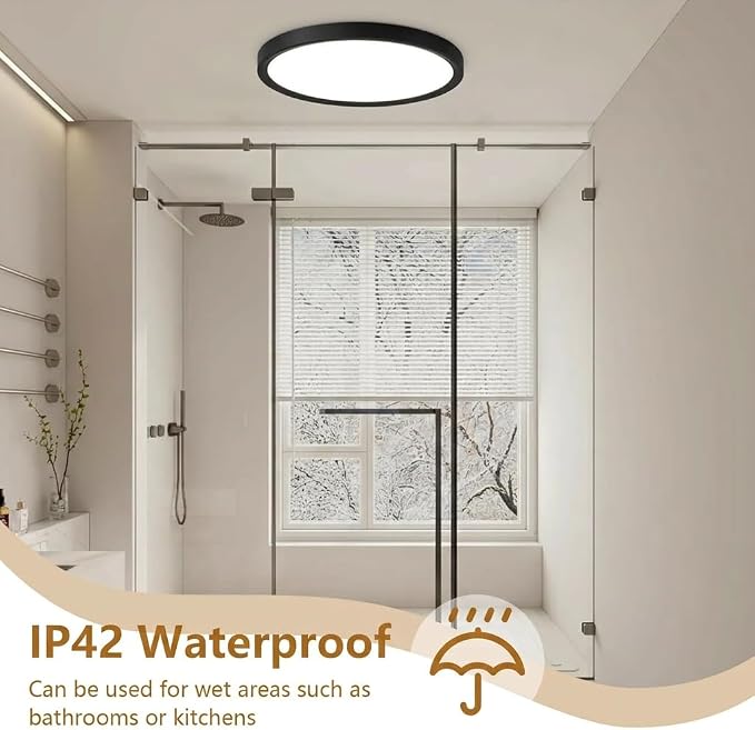 6PK 9 Inch LED Flush Mount Ceiling Light, 18W, 1860LM, 3000K/4000K/6000K CCT Selectable,Super Slim LED Ceiling Light Fixtures, Low Profile Round Flat Panel Light for Bedroom,Kitchen,Hallway,Black