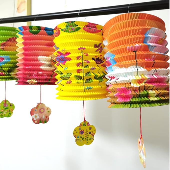 12Pack Chinese Japanese Hanging Paper Lanterns, Colorful Asian Chinese Flower Lanterns Lamp Shades, Festival Decoration for Chinese Lunar New Year, Celebration, Oriental Party