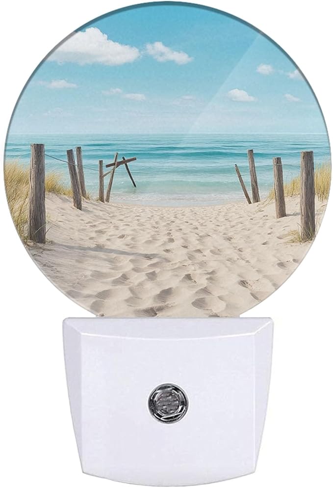 EKOBLA Beach Scene Plug-in Nightlights Sea Ocean Decorative Night Light with Dusk-to-Dawn Auto Sensor Energy Saving LED Lighting for Home Bathroom Coastal Decor