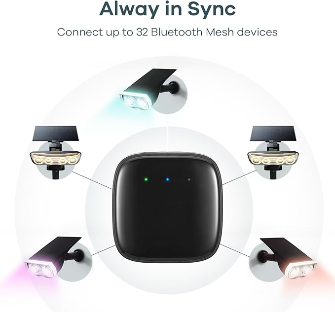Linkind Outdoor Lights Smart Hub, Bluetooth Mesh Networks Group Control 32 Devices, 43 Dynamic Preset Scenes and Multiple Music via Remote Control, USB Charged, Work with Alexa and Google Assistant
