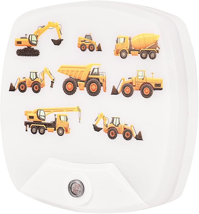 2 Pack - Cartoon Engineering Vehicle LED Plug-in Night Light for Kids - Wall Lamp Take Good Care Children Sleep Light Sensor Auto Controlled Nightlights for Baby Nursing