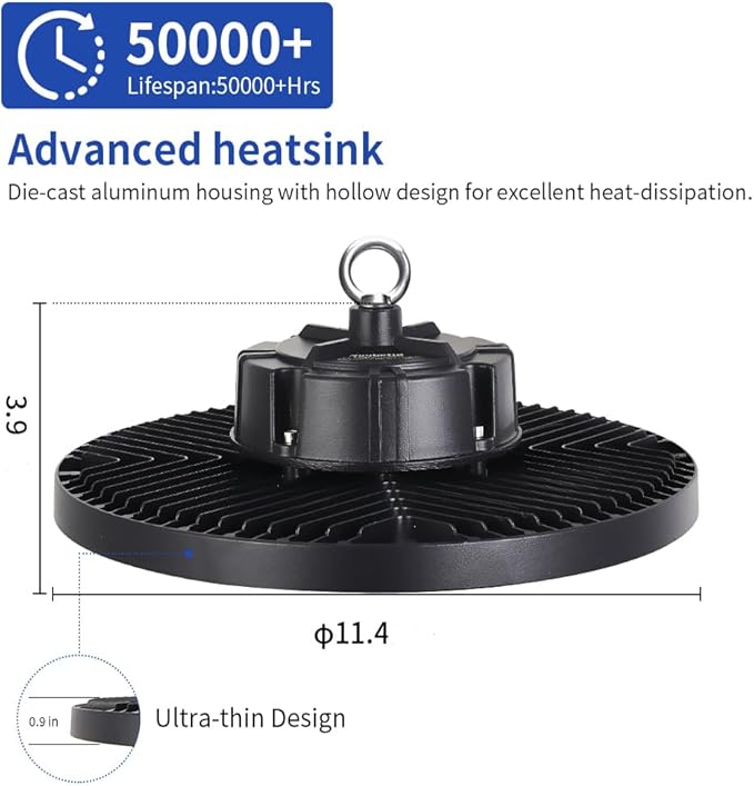 6 Pack 200W High Bay Led Shop Lights - 5000K UFO Led High Bay Light with Plug 5' Cable and Hook Ring, Shop Light UFO Barn Lights Led High Bay Lights for Garage Gym Warehouse Workshop
