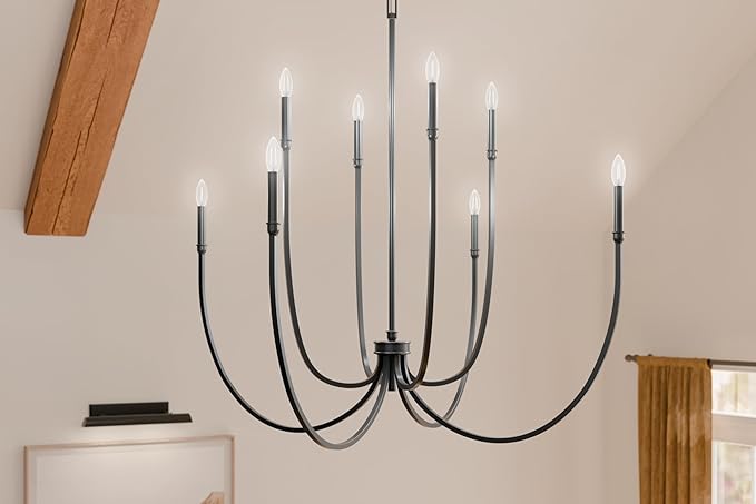 Kichler Malene 8-Light Foyer Chandelier, Updated Traditional Light in Black, Sloped Ceiling Compatible, for Foyer, Dining Room or Living Room (43.5" x 42.25"), 52699BK