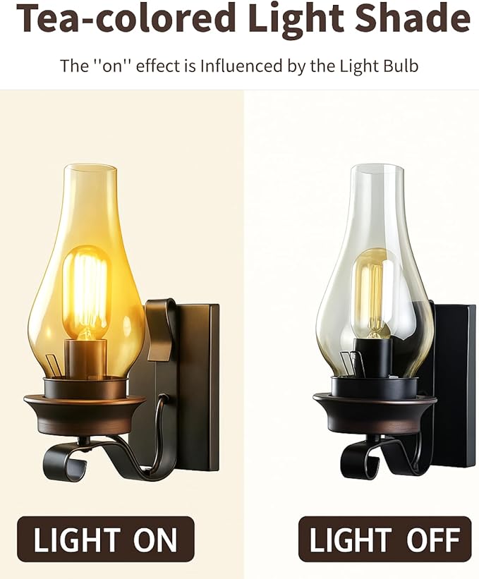 LightInTheBox Rustic Wall Sconce Vintage Farmhouse Wall Light Fixtures Industrial Glass Wall Lamp for Cabin Bedroom Living Room Hallway Fireplace (2PCS)