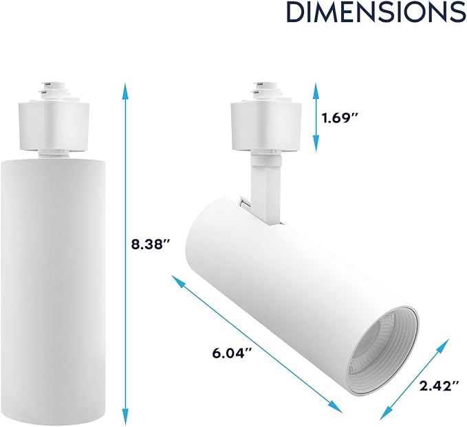 LUXRITE 2.5 Inch LED H-Track Lighting Heads, 5CCT, Round White (6 Pack) | 2700K/3000K/3500K/4000K/5000K, CRI90, 20W, 1500LM, Adjustable 358° + 90° Tilt, H Type Track Light Head, Dimmable, ETL Listed