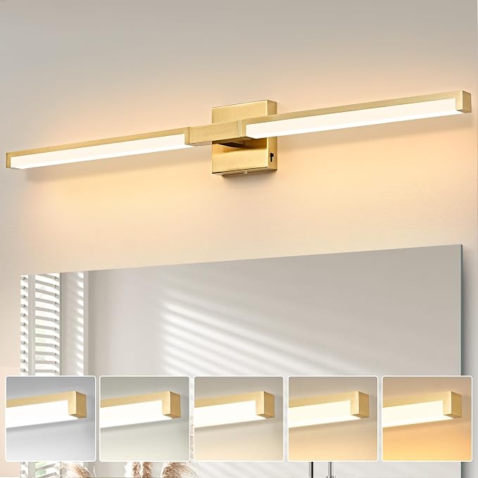 40 Inch Bathroom Vanity Light Fixtures, Gold Modern Light Fixtures Over Mirror, 24W 5CCT Dimmable Wall Light
