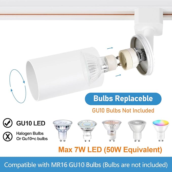 Plug in Track Lighting with Power Cord, 8 Light LED Track Lighting Kit with Connectable Rails, GU10 Kitchen Track Lighting Fixtures Wall Mounted Plug in Ceiling Light White - No Bulbs