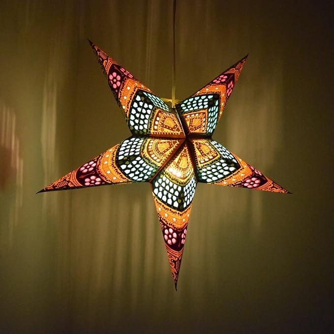 Honeycomb Yellow Paper Star Lantern with 12 Foot Power Cord Included