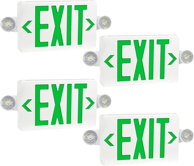 LED Exit Sign with Emergency Lights Dual LED Exit Light,Battery Backup | Two Bright LED Adjustable Heads Emergency Exit Lights, Hardwired Dual LED Combo Exit Lamp. ABS Fire Resistance UL Green