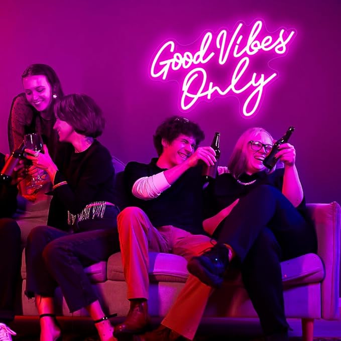 Good Vibes Only Neon Sign，Good Vibes Neon Signs for Wall Decor，Beautiful Pink Good vibes Only Neon Light Sign for Girls Bedroom Decoration，Party，Birthday，Wedding，Salon Shopping Mall Home Wall Decor