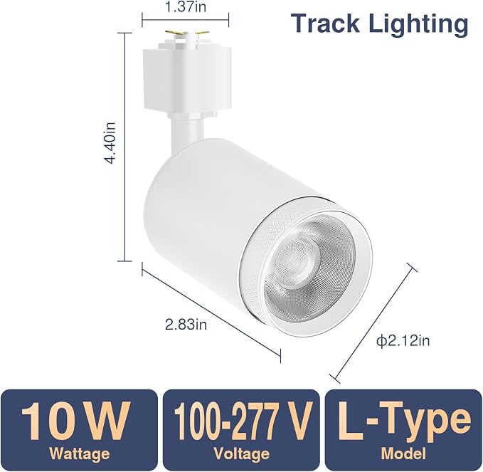 10W LED Track Lighting Heads – L-Type Adjustable Ceiling Spotlights, 3000K/4000K/5700K, Flicker-Free CRI90+ (6-Pack) – White Track Light Fixtures for Accent, Task & Art Lighting