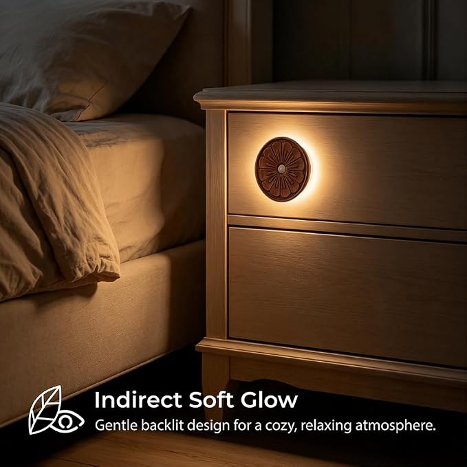 Wood Flower Night Light, Rechargeable Motion Sensor Light | 3D Flower Surface, USB-C Rechargeable, Backlit Warm Light, Magnetic Light for Stair, Home Decor Lighting, Black Walnut