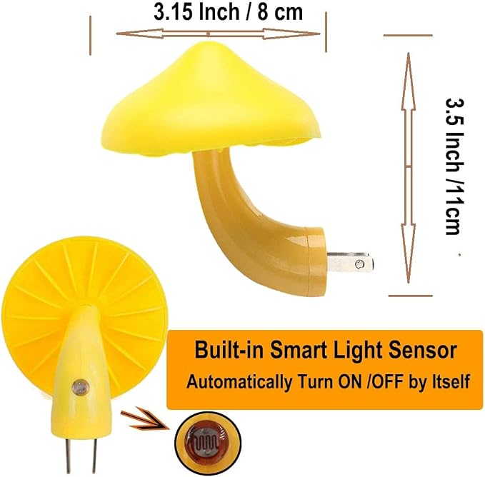 AUSAYE Sensor LED Night Lights for Adults Kids NightLight Cute Mushroom Night Light Plug in Wall Lamps for Bedroom, Bathroom,Toilet, Stairs, Kitchen, Hallway Corridor Warm Yellow